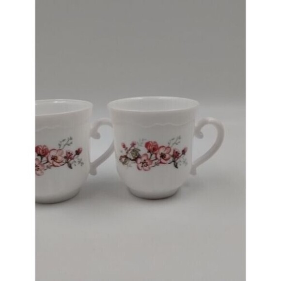 Set of 2 Vintage Arcopal France White Tea Cups With Pink Flowers - Picture 10 of 10